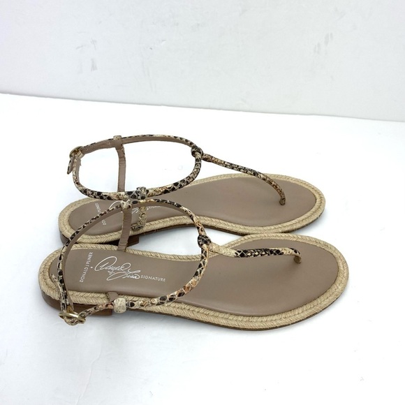 DONALD J Pliner Snakeskin Thong Ankle Strap Flat Sandals in Natural Beige Size 9 - Picture 5 of 9